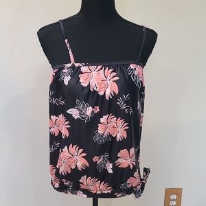 Floral Black and Pink Women's Tankini Top